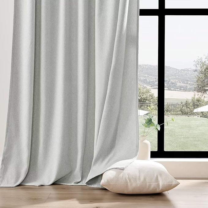 Joydeco Faux Linen Curtains 96 Inches Long 2 Panels Set for Bedroom Living Room, 52 inch Wide Light Filtering Drapes with Back Tab & Rod Pockets (52x96 inch, Greyish White)-Ruum Studio Home