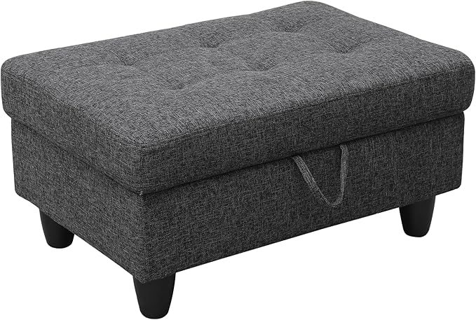 Ottoman Rectangular Storage Ottoman Bench, Flannel Footrest Stool Footstool with Lid for Living Room, Bedroom, Entryway, Black Gray, 35"x23.5"x17.5"-Ruum Studio Home