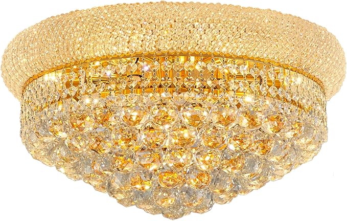 9-Light Crystal Flush Mount Chandelier Ceiling Light Fixture for Living Room Dining Room Bedroom Foyer Entryway Hallway Closet Bathroom (Gold D22)-Ruum Studio Home