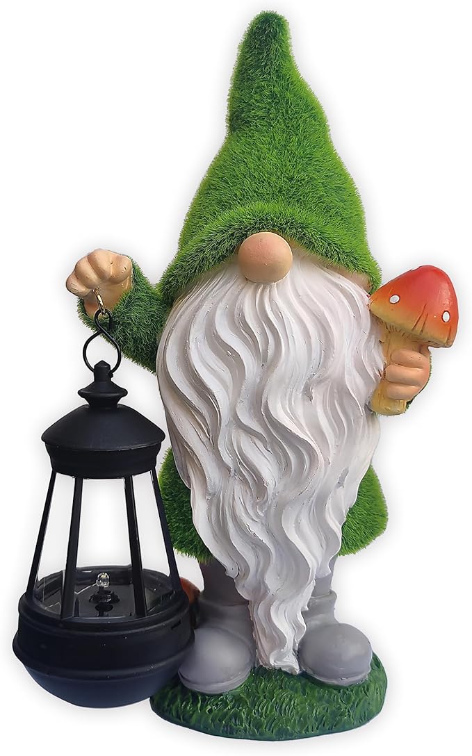 Solar Gnomes Garden Statues,Resin Gnome Figurine Holding Mushroom and Solar Lights Lantern,Outdoor Yard Art Decorations for Garden Patio Lawn-Ruum Studio Home