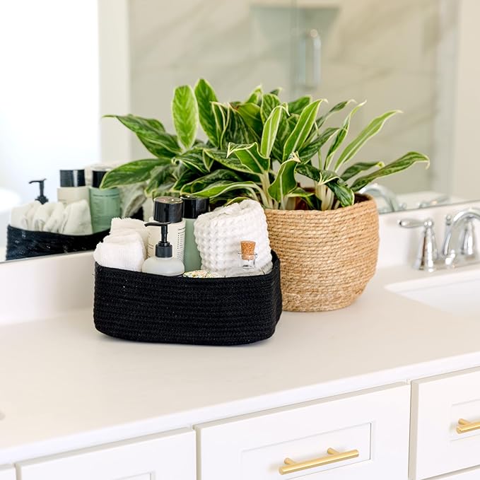 NaturalCozy 11.8"x8"x4.5” Rectangle Storage Baskets for Shelves 3 Pack | Cotton Rope Woven Small Baskets for Organizing | Small Storage Bins for Nursery, Bathroom, Closet, Shelf, Decorative, Gift-Ruum Studio Home