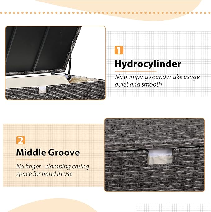 Super Patio Outdoor Patio Storage Box Waterproof, 120 Gallon Large Deck Box Wicker Storage Bin for Cushions, Garden Tools, Gray-Ruum Studio Home