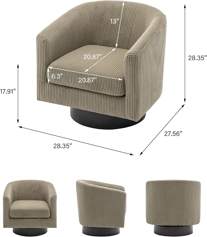Swivel Barrel Accent Chair, Modern Round Corduroy Fabric Arm Chair for Living Room, Bedroom, Comfy Club Reading Chairs for Adults (Corduroy Camel, Set of 2)-Ruum Studio Home