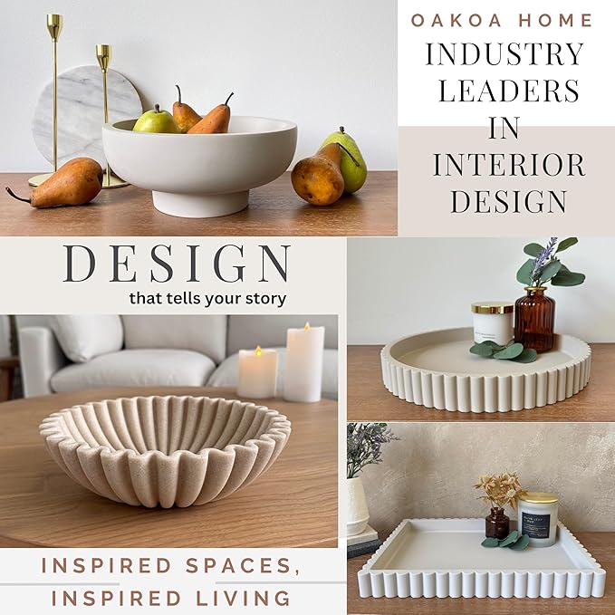 OAKOA Beige Resin Large Decorative Bowls for Home Decor - Decorative Bowl for Keys Entryway Table - Decorative Fruit Bowl Decor - Purse Bowl-Ruum Studio Home