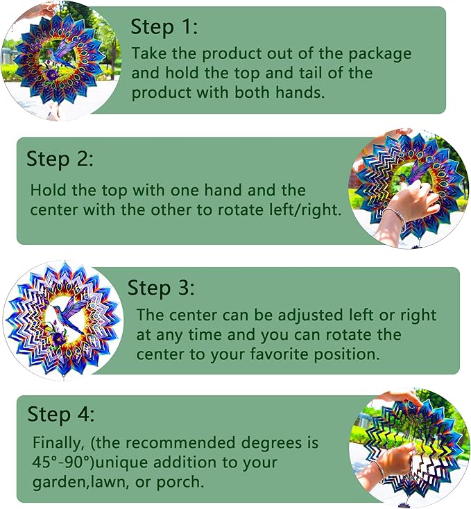 Hummingbird Wind Spinner,Hanging Wind Spinners Outdoor for Garden Decoration，12 inch 3D Stainless Steel Wind Sculpture for Indoor/Outdoor Decor-Ruum Studio Home