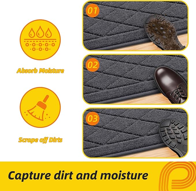 JSEI Dirt Trapper Door Mat 36"x60", Non-Slip Washable Entryway Mats, Dog Door Mat, Stain Resistant and Absorbent Floor Mats, Low Profile Welcome Mat for Front Back Door, Dark Grey-Ruum Studio Home