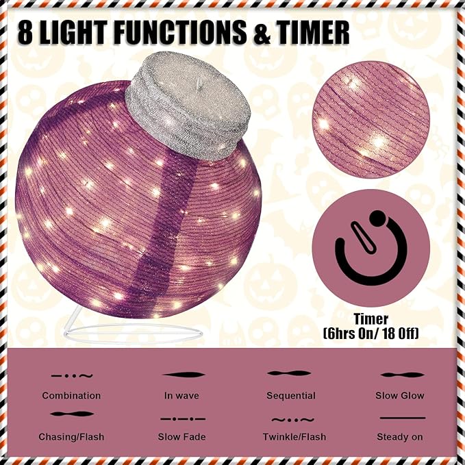 BRIGHTDECK Outdoor Halloween Ornaments, Lighted Pop-Up Outdoor Holiday Ball Decoration with 80 LED Lights, 8 Light Modes, Lighted Collapsible Holiday Decorations for Yard, Home (Purple)-Ruum Studio Home