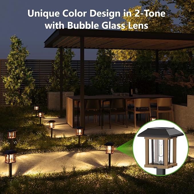 XMCOSY+ Solar Lights Outdoor Waterproof IP65, 25 LM Garden Light for Yard Pathway, Dual-Tone LED Lights with Seed Glass Metal, Solar Powered Landscape Walkway Pathway Decor Lighting (Warm White)-Ruum Studio Home