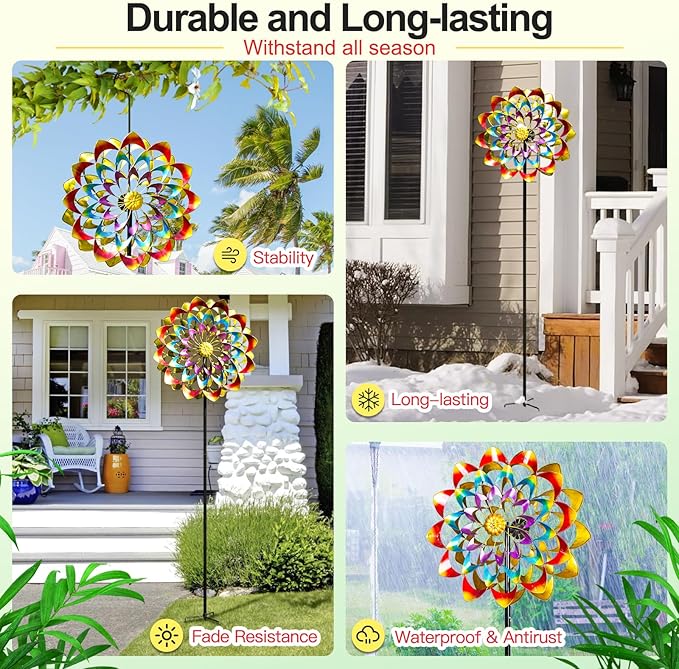Garden Wind Spinners Outdoor Large Metal, 84'' Yard Art Wind Sculptures & Spinners, Windmills Gifts for Mother's Day Birthday Lawn Patio Decor(Rainbow)-Ruum Studio Home