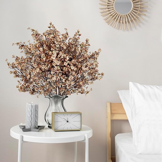 Sggvecsy 15 Pcs Babys Breath Artificial Flowers Gypsophila Bouquets Bulk Real Touch Fake Silk Flowers for Home DIY Floral Arrangement Table Centerpiece Fall Thanksgiving Autumn Decoration (Skin Brown)-Ruum Studio Home