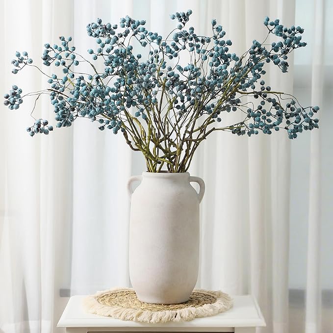 Large Flower Vase Home Decor - 12 inch Tall Ceramic Farmhouse White Rustic Table Vases with Handle Living Room Decoration Decorative Modern for Fireplace Kitchen-Ruum Studio Home