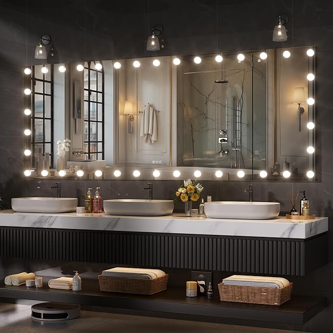 Hasipu LED Bathroom Mirror with Lights, 94" x 36" Hollywood Wall-Mounted Bathroom Mirror with 38 Dimmable Bulbs, 3 Colors Modes, Touch Control, Anti-Fog, Memory Function, Shatter-Proof, ETL Listed-Ruum Studio Home
