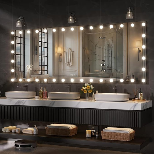 Hasipu LED Bathroom Mirror with Lights, 94" x 36" Hollywood Wall-Mounted Bathroom Mirror with 38 Dimmable Bulbs, 3 Colors Modes, Touch Control, Anti-Fog, Memory Function, Shatter-Proof, ETL Listed-Ruum Studio Home