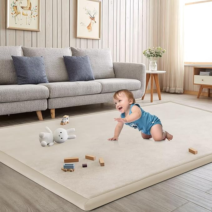 Baby Play Mat for Floor Tummy Time Mat Nursery Rug Muscle Mat Area Rug Playroom Rug Tatami Mat 13'1"x6'7" Memory Foam 1.3" Thick Crawling Mat For Babies,Toddlers, Infants, Kids,Floor Mat(Beige)-Ruum Studio Home