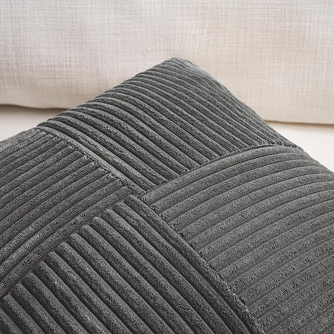 Fancy Homi 2 Packs Dark Gray Long Lumbar Decorative Throw Pillow Covers 12x24 Inch for Couch Bed Sofa, Rustic Farmhouse Boho Home Decor, Soft Striped Corduroy Rectangle Accent Cushion Case 30x60 cm-Ruum Studio Home