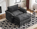 Karl home Oversized Accent Chair Chenille Sofa with Chaise, Modern Sofa Chair with Removable Ottoman Modular 1-Seater Couch and 2-Layer Ottoman for Living Room, Apartment, Studio, Black-Ruum Studio Home
