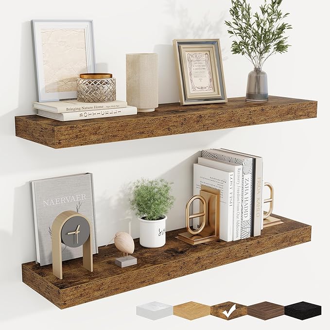 fuqing Floating Shelves for Wall, Bathroom Shelf Wall Mounted for Storage, Shelves with Invisible Bracket for Bedroom, Kitchen, Living Room, Farmhouse Small Book Shelf, 30 Inch Set of 2, Rustic Brown-Ruum Studio Home