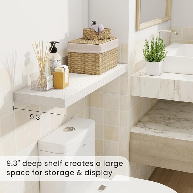 Fun Memories Floating Shelves for Wall, 30 Inch Rustic Wood Wall Mounted Shelves for Bathroom, Bedroom, Kitchen, Living Room, Deep Floating Shelves for Storage & Home Decor (White, Set of 2)-Ruum Studio Home