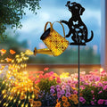 Solar Lights Outdoor Decorative, Watering Can with Cascading Lights, with Dog Silhouette Garden Stakes, Waterproof Metal Garden Decor for Yard Art, Outside, Patio, Lawn Ornaments(1 Pack)-Ruum Studio Home