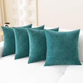 CaliTime Throw Pillow Covers Decorative 18 X 18 Inches Pack of 4 Cozy Chenille Cushion Cases for Couch Sofa Bed Living Room Home Teal-Ruum Studio Home