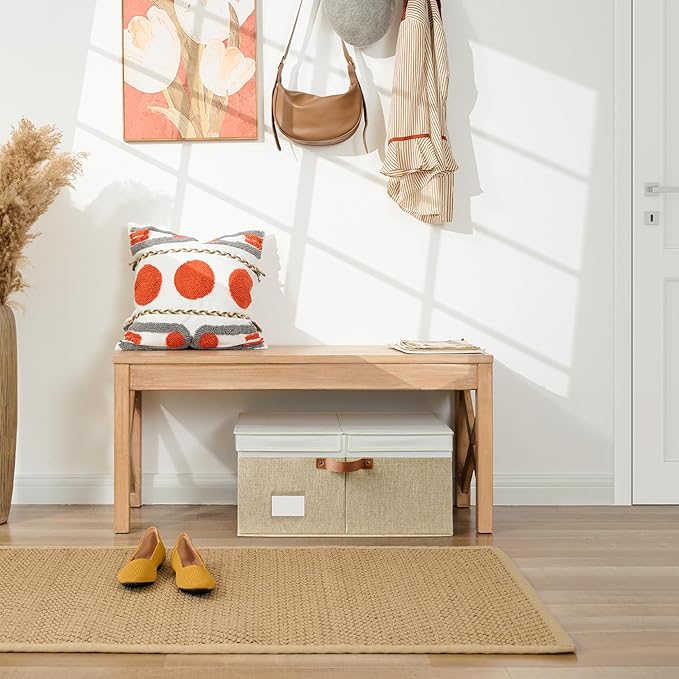 GRANNY SAYS Decorative Storage Boxes with Lid, Large Storage Bins with Double-Open Lid and Divider, Fabric Storage Bin for Clothes, 63L Closet Linen Storage Bin, White/Khaki-Ruum Studio Home