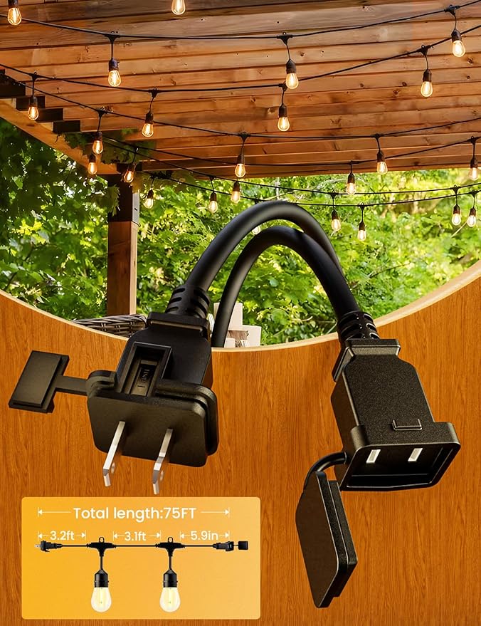 Svater Outdoor Led String Lights 75 FT, Patio Lights for Outside with 26pcs S14 Shatterproof Bulbs, IP65 Waterproof Commercial Grade Market Light, 1 Watt E26 Dimmable 2700K Warm White-Ruum Studio Home