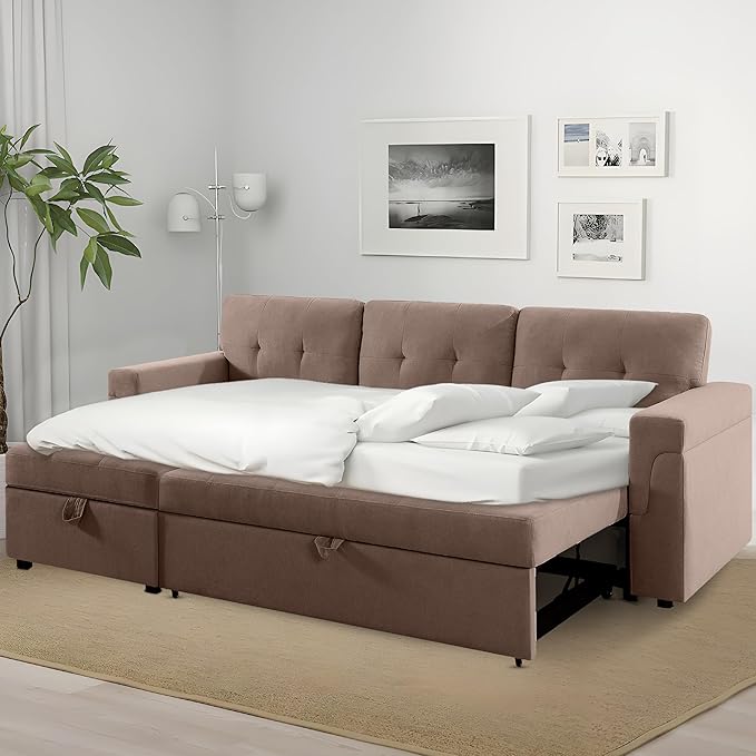 Naomi Home Transform Any Space: Sleeper Sectional Sofa with Convertible Sofa Bed & Inviting Chaise. Find Tranquil Comfort with Stress-Relieving Design & Durable Cushions - Mocha/Velvet-Ruum Studio Home