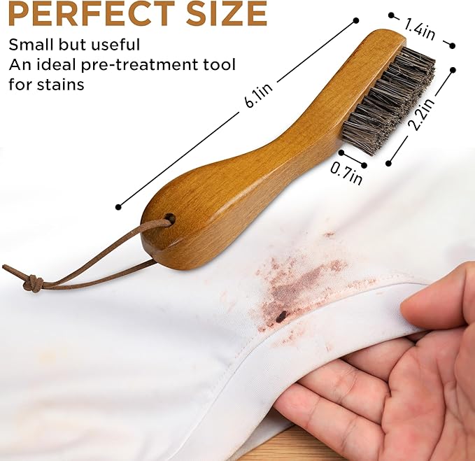 TAKAVU Stain Brush, Laundry Brush for Stain Removal, Natural Horse Hair Cleaning Brush with Ergonomic Handle, Suitable for Delicate Fabrics Without Damage, Perfect Laundry, Shoes, Boots, Home-Ruum Studio Home