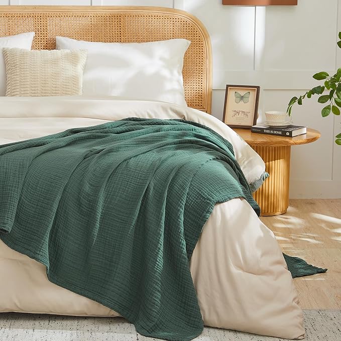 EMME Cotton Muslin Twin Blanket Breathable Gauze Blanket Soft Lightweight Blankets Adults Gifts for Women (Forest Green, 60"x80")-Ruum Studio Home
