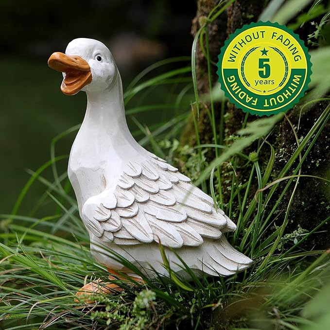 Duck Yard Decorations Outdoor Ornaments Set of 3, Resin Goose Sculpture Statue Front Porch Garden Decor for Outside Imitation Wood Carving, Funny Animal Decorations Fairy Craft Yart Art Decor-Ruum Studio Home