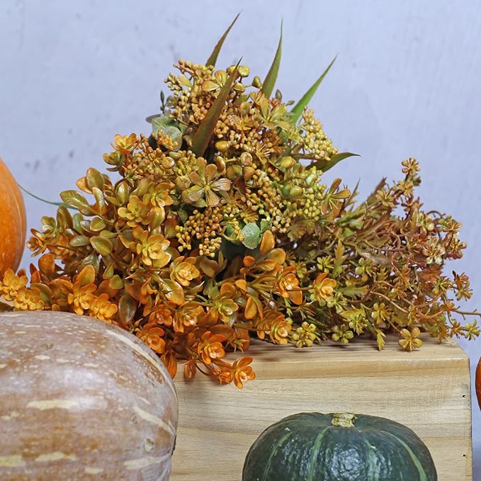 6 Bundles Artificial Fall Flowers, Autumn Decorations Leaves Greenery Shrubs for Thanksgiving Home Kitchen Room Farmhouse Floral Arrangements Indoor Outdoor Wedding Party Fireplace Fall Mixed Color-Ruum Studio Home