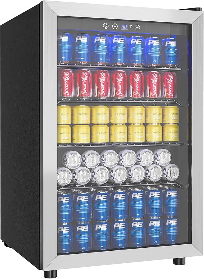 EUHOMY 4.5 Cu.ft Beverage Refrigerator and Cooler, 145 Can Mini fridge with Glass Door for Soda Beer Wine, Small Drink Dispenser with Digital Adjustable Thermostat for Home Office Bar-Ruum Studio Home