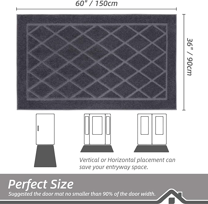 BEQHAUSE Dirt Trapper Door Mat 36" x 60", Doormat Non-Slip Entryway Rugs Washable, Dog Door Mat Stain Resistant and Absorbent Welcome Floor Mat for Front Back Door, Muddy Wet Shoes & Paws, Dark Grey-Ruum Studio Home