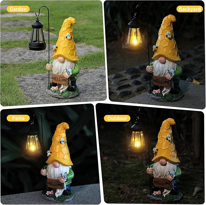 Gnome Garden Decor Statue Mom Dad Gifts Garden Accessories Garden Gnomes Outdoor Lights Solar Resin Gnomes Home Decorations for Patio,Yard,Lawn Ornament-Ruum Studio Home