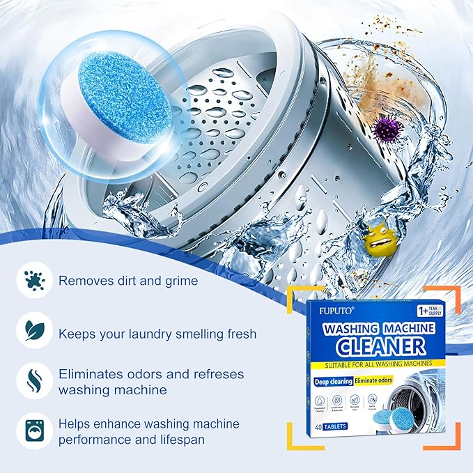 Washing Machine Cleaner Tablets, 40Pcs Deep Cleaning Tablets, Compatible with HE, Top & Front Load, Deep Cleaning Residue & Odor Eliminator, Deep-cleans to remove residue and neutralize smells01-Ruum Studio Home