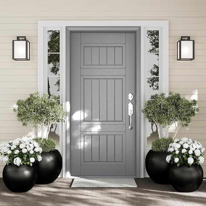 DTY Signature Mount Sherman Lightweight Durable Modern Fiberstone Sphere Planter for Indoor & Outdoor Drainage Hole & Rubber Plug Weather Resistant, 13.5" H x 17" Dia, 12" Opening- Medium, Black-Ruum Studio Home