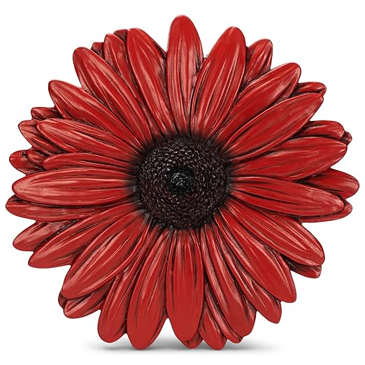 NAT & Jules Gerbera Daisy Flower Shaped Dimensional Indoor Outdoor 12 inch Cast Resin Decorative Garden Stepping Stone, Patio, Walkway Sculpture Yard Art, Red-Ruum Studio Home