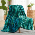 NEWCOSPLAY Faux Fur Throw Blanket Tie-dye Dark Teal Luxury Fluffy Thick Warm Bubble Blanket for Couch Sofa Bed 700GSM (Tie-dye Dark Teal, Throw(50"x60"))-Ruum Studio Home
