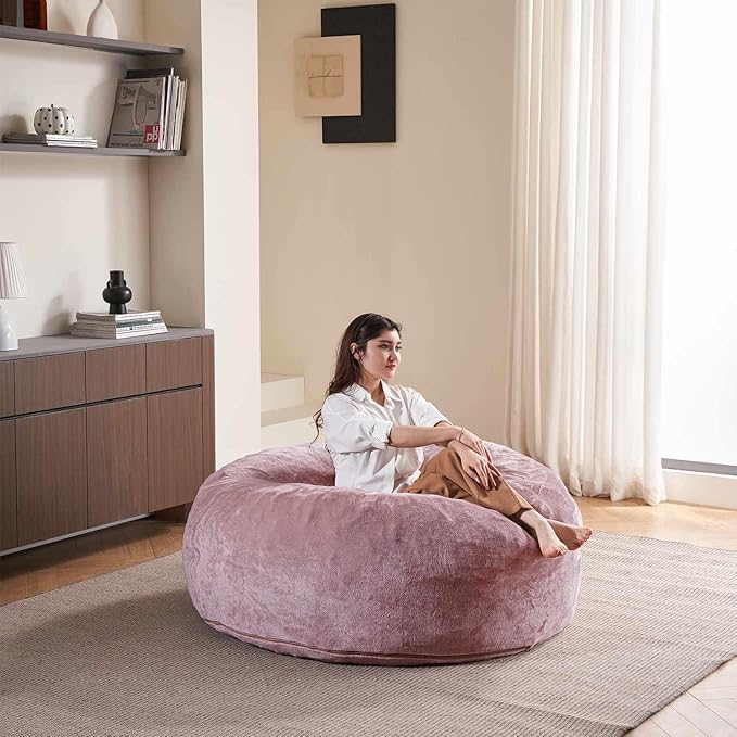 5FT，Big Bean Bag Chairs for Adults，Large beanbag with Filler Included，Memory Foam Material，Easy to Clean and Washable Corduroy Fabric，Suitable for Living Room and Bedroom (Pink, 5 Foot)-Ruum Studio Home