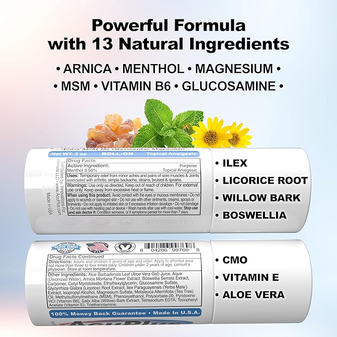 AcuPlus - Pain Relief Roll On - Topical Anti Inflammatory to Soothe Muscles & Joints - Arthritis Pain Reliever, Bursitis, Tendonitis Cream - TSA Compliant, Convenient Roll On - 3 fl. oz. (Pack of 1)-Ruum Studio Home