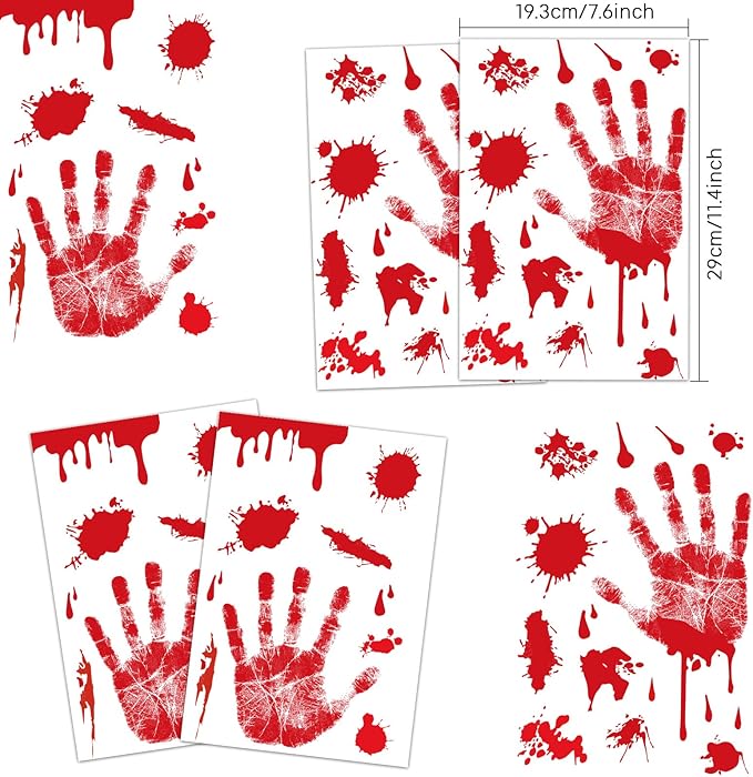 KUUQA 4 Pcs Bloody Handprint Clings Horror PVC Stickers Decals for Halloween Decorations-Ruum Studio Home