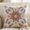 Embroidered Throw Pillow Cover 18x18 Classic Boho Floral Pattern Pillows Cover Outdoor Decorative Pillowcase,Durable Cozy Textured Cushion Case for Sofa Couch Bed Living Room,Orange Blue-Ruum Studio Home