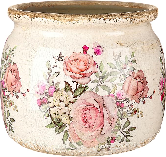 Vintage Planter Large Ceramic Plants Pot Beige Pink European Rose Ice Crack Cottage Scroll Vase Flower Vase Pot Indoor Plants Home Kitchen Decor Farmhouse Antique Decorative Gifts-Ruum Studio Home