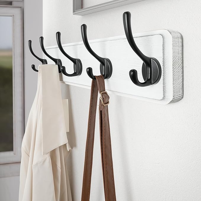 SKOLOO Rustic Wall Mounted Coat Rack, Pine Solid Wood Coat Hook Hanger - 5 Hooks for Hanging Clothes Robes Towels Coats-Ruum Studio Home