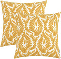 HWY 50 Mustard Yellow Decorative Throw Pillow Covers 18x18 Inch, Pack of 2 Embroidered Cotton Farmhouse Cushion Cover Pillow Case for Sofa Couch Living Room Bed Bedroon, Accent Branches-Ruum Studio Home