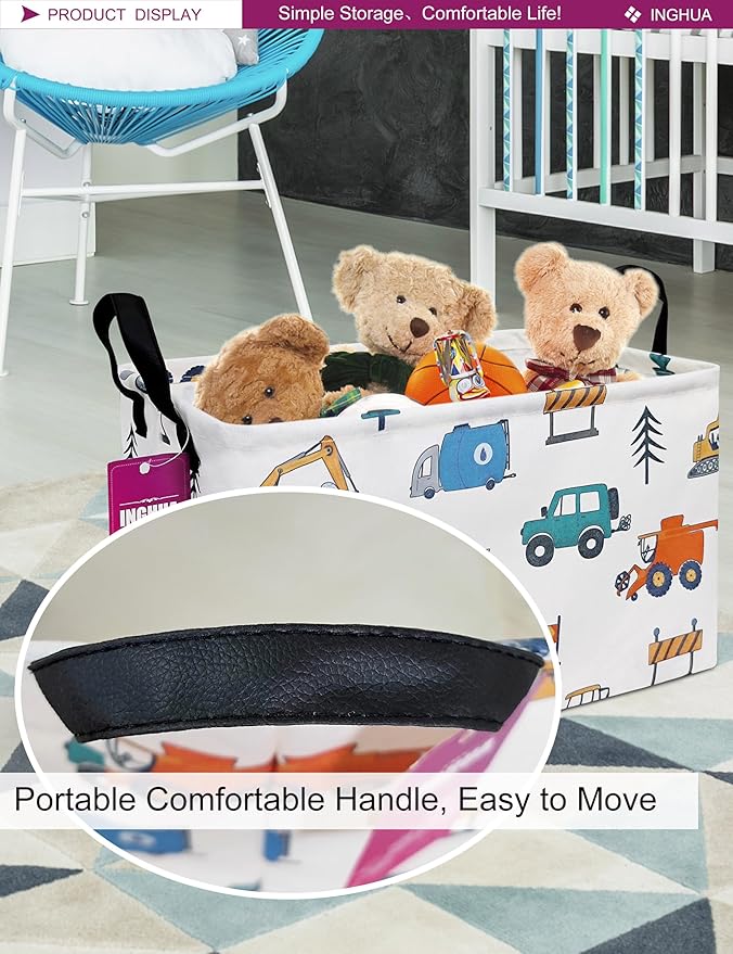 Rectangular Storage Basket Fabric Organizer Bin for Toys,Books,Clothes,Gifts,Pets-Perfect for Home,Office,Nursery,Dorm,Shelf(Rec-Vehicles)-Ruum Studio Home