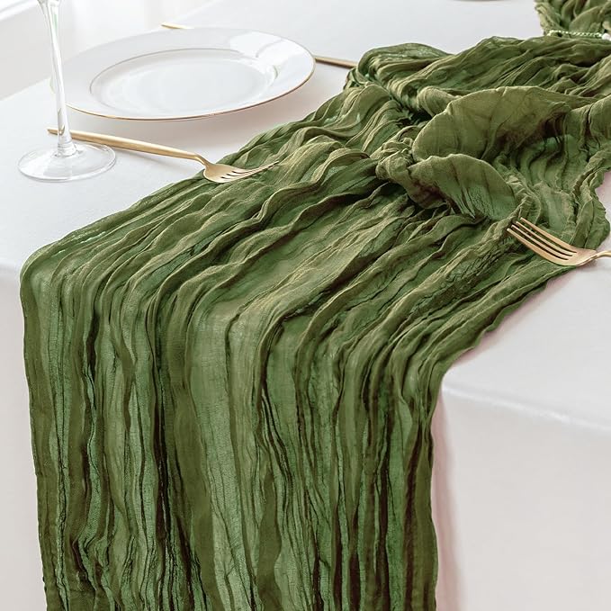 Sioloc 5 Pack Moss Green Cheesecloth Table Runner Fall Autumn Decor for Home 10ft Table Cloth for Tea Wedding Birthday Party Baby Bridal Shower Halloween Thanksgiving-Ruum Studio Home