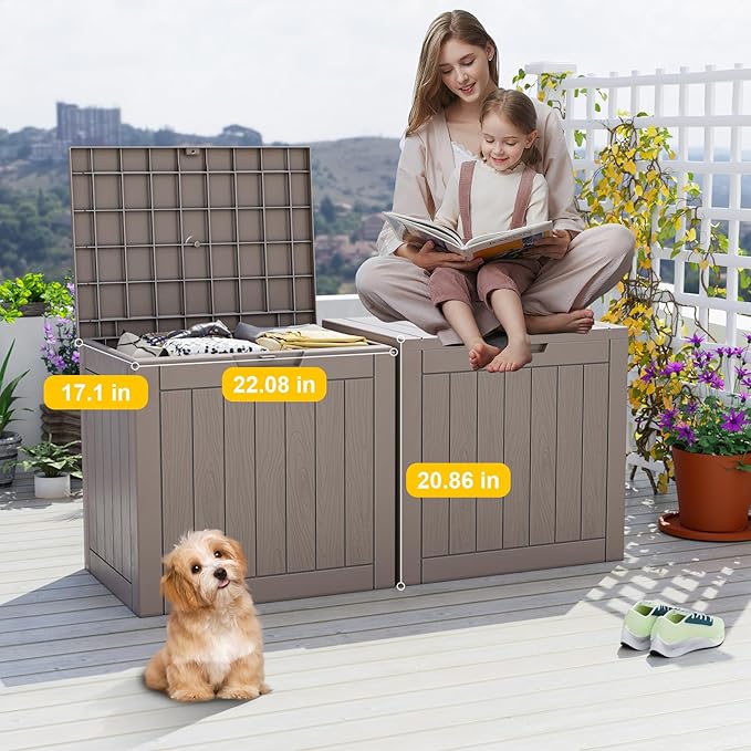 30 Gallon Resin Deck Box, Lockable Outdoor Storage Box for Patio Cushions Storage Furniture,Garden Tools, Pool Supplies, Weatherproof and UV Resistant- Grey-Ruum Studio Home