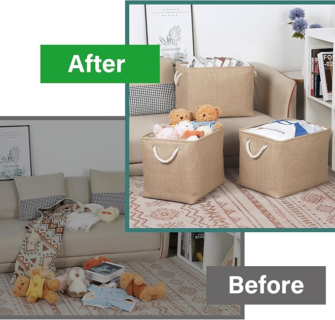 Bidtakay Fabric Storage Baskets for Shelves 3 Pack Large Storage Bins for Organizing Linen Collapsible Organizer for Closet-Flaxen-Ruum Studio Home