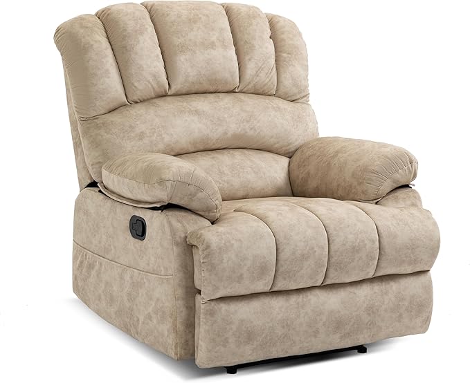 Luxlen Large Manual Recliner Chair,Soft Fabric Push Back Recliner with Overstuffed Armrest and Backrest, Living Room Single Sofa Recliners,Beige-Ruum Studio Home